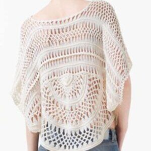 Buffalo lace crochet knit womens top cropped poncho boho color vanilla sz Large